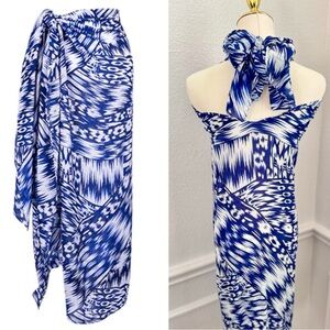 MICHAEL STARS Ruana Blue & White Swim Coverup Multi-wear Wrap Dress Kimono Scarf